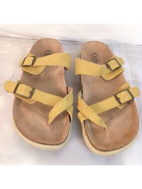 Cliffs White Mountain Footbed Sandals Womens 10 Yellow Toe Loop Buckle EUC